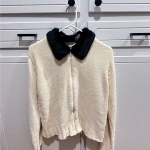 Chic Cream Teddy Jacket with Black Collar